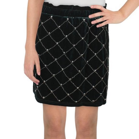 NWT Endless Rose Womens Beaded Velvet A-Line Skirt  L  - GREEN! - Picture 2 of 4